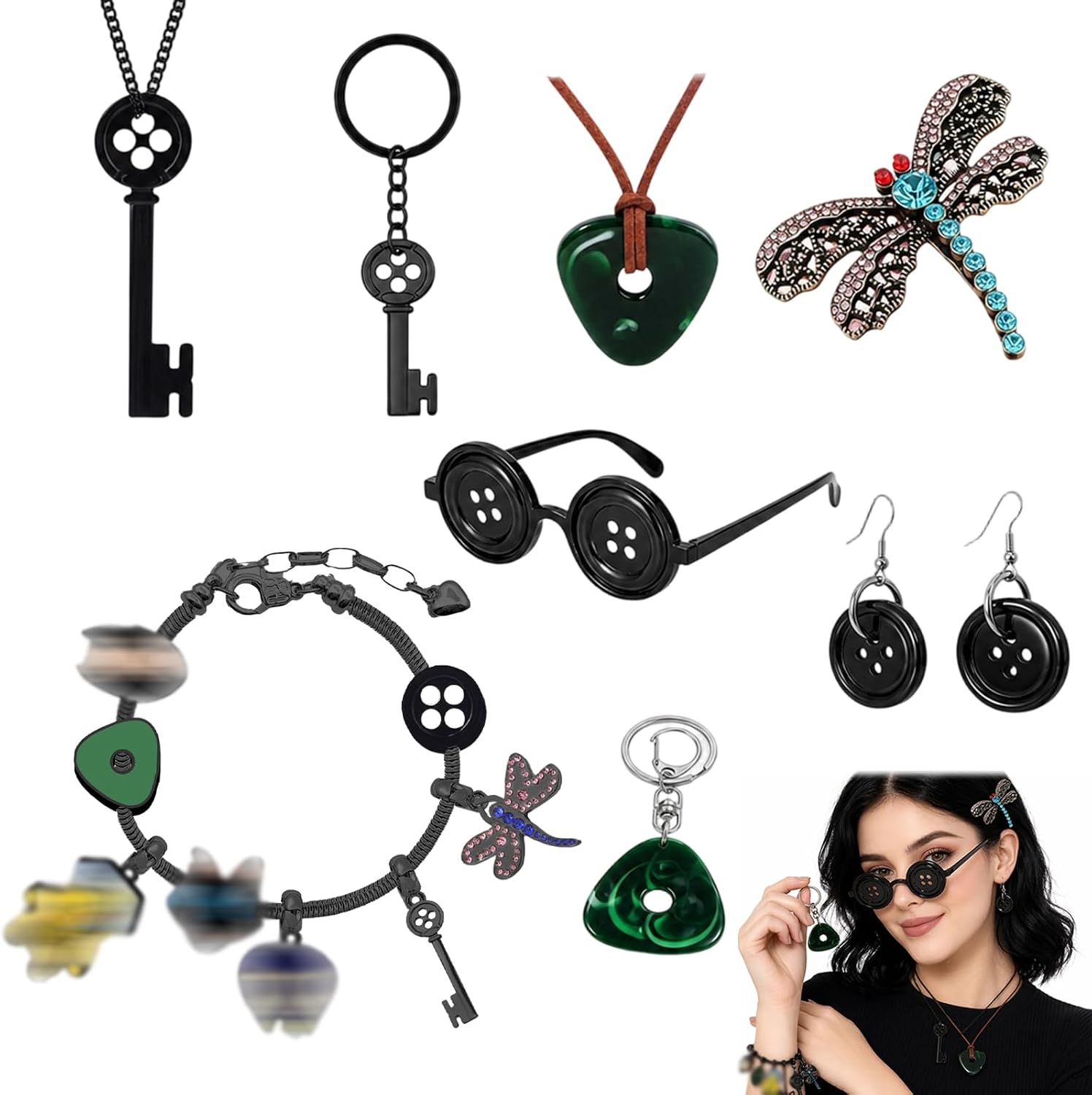 Button Glasses, 8Pcs Halloween Costume Accessories Set for Women Men