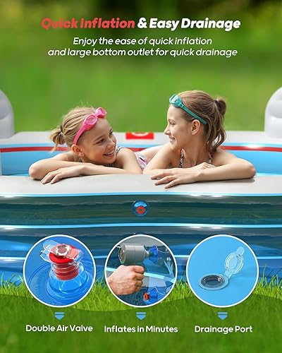 Miniatura 3 de QPAU Piscina inflable, piscinas inflables de tamaño completo con asientos y respaldos, piscina infantil para exteriores y patio trasero, para