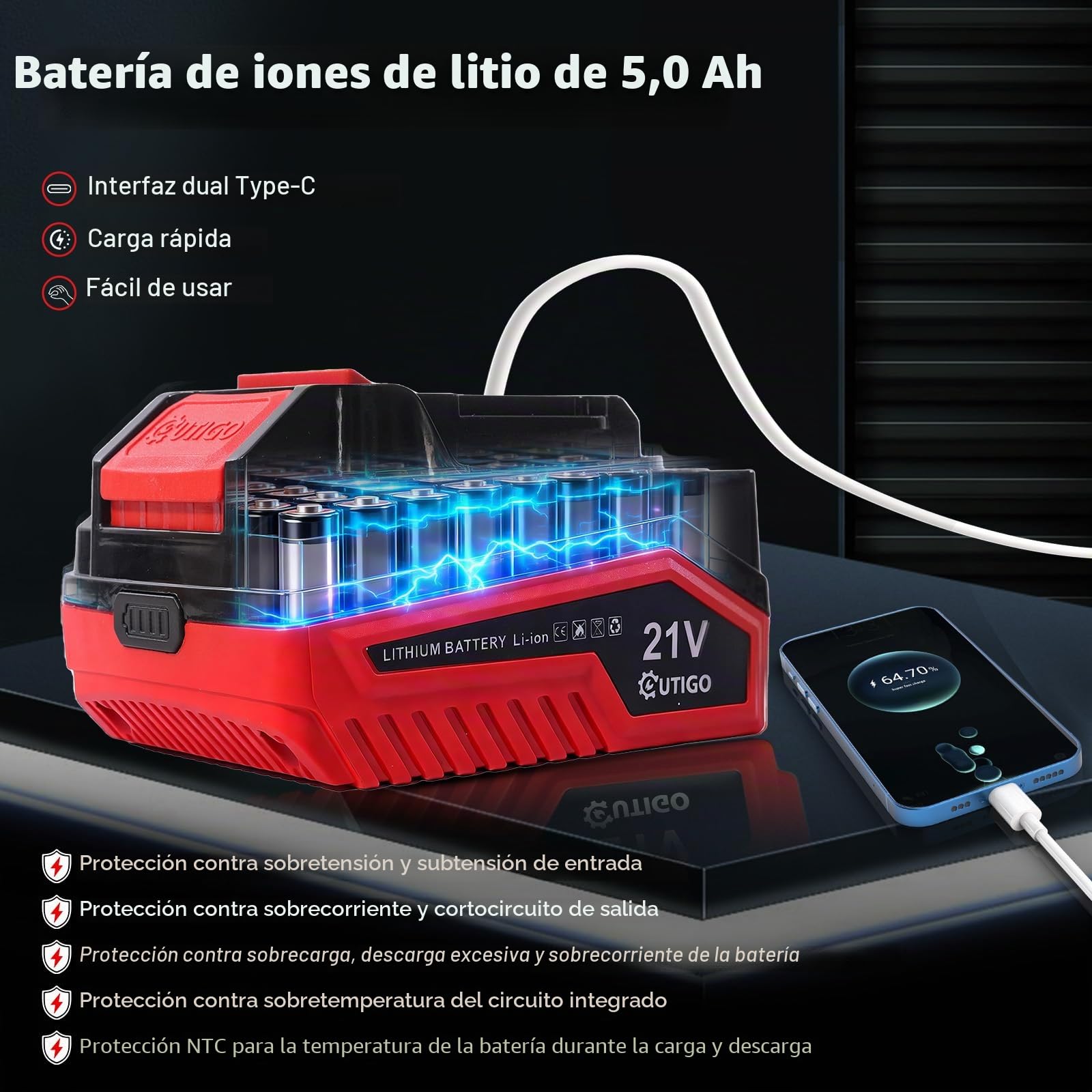OUTIGO Cortacésped Eléctrico 21V, Batería 5.0Ah Incluida, 33 cm de Ancho de Trabajo, hasta 250 m², 32 L Bolsa recolectora, Altezza Regolabile 25-65 mm