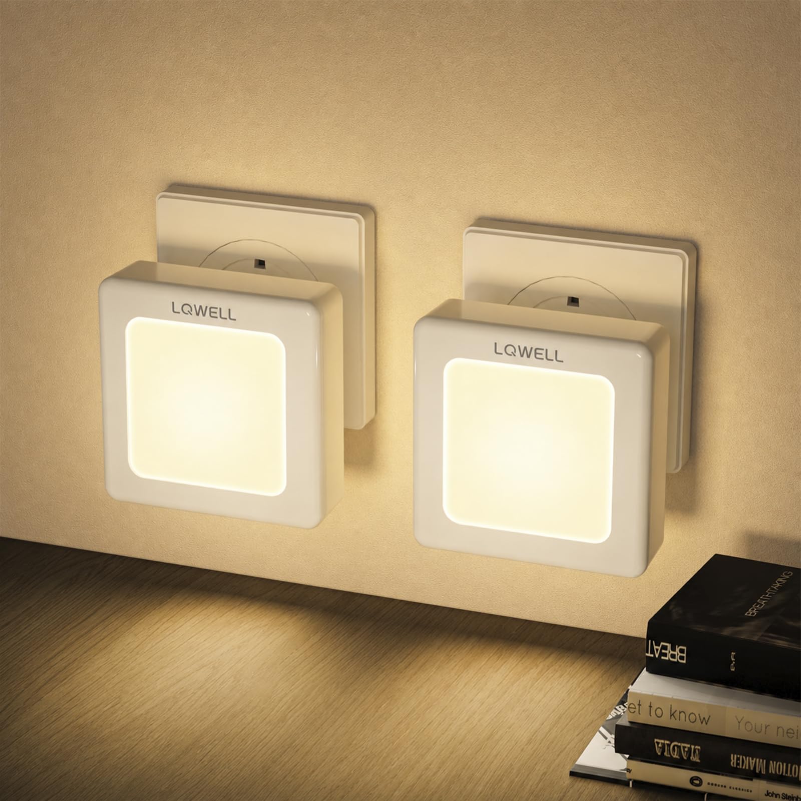 LQWELL® Luce Notturna con Presa Pieghevole con Sensore Crepuscolare, Lampada Notturna con LuminositÀ Regolabile, Luce Automatica con Presa, Luce di Orientamento (Bianco, 2 Pezzi)