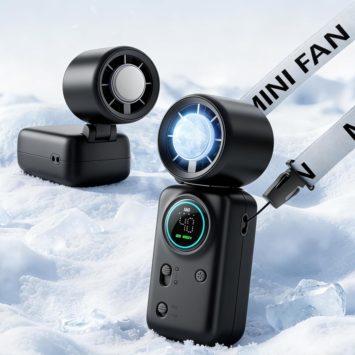 FurBall Portable Handheld Fan with Ice Cooling, High-Speed Turbo Power 100 Gear Adjustable, LED Display, 6000mAh Rechargeable Battery, Quiet Personal Fan for Travel, Office, Outdoor, Black