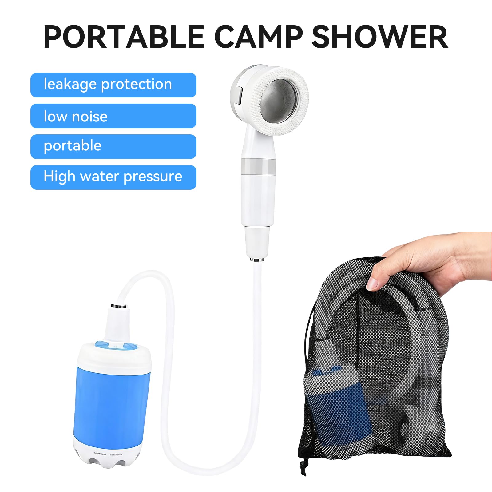 Doccia portatile, pompa doccia portatile da campeggio, doccia esterna ricaricabile USB, doccia elettrica portatile impermeabile con 2 modalità di spruzzo, 4000 mAh, per campeggio, escursionismo