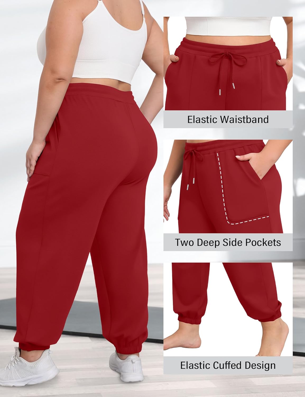 FOREYOND Plus Size Sweatpants for Women Casual Lounge Yoga Joggers Elastic Waist Workout Active Sweat Pants with Pockets - Image 5