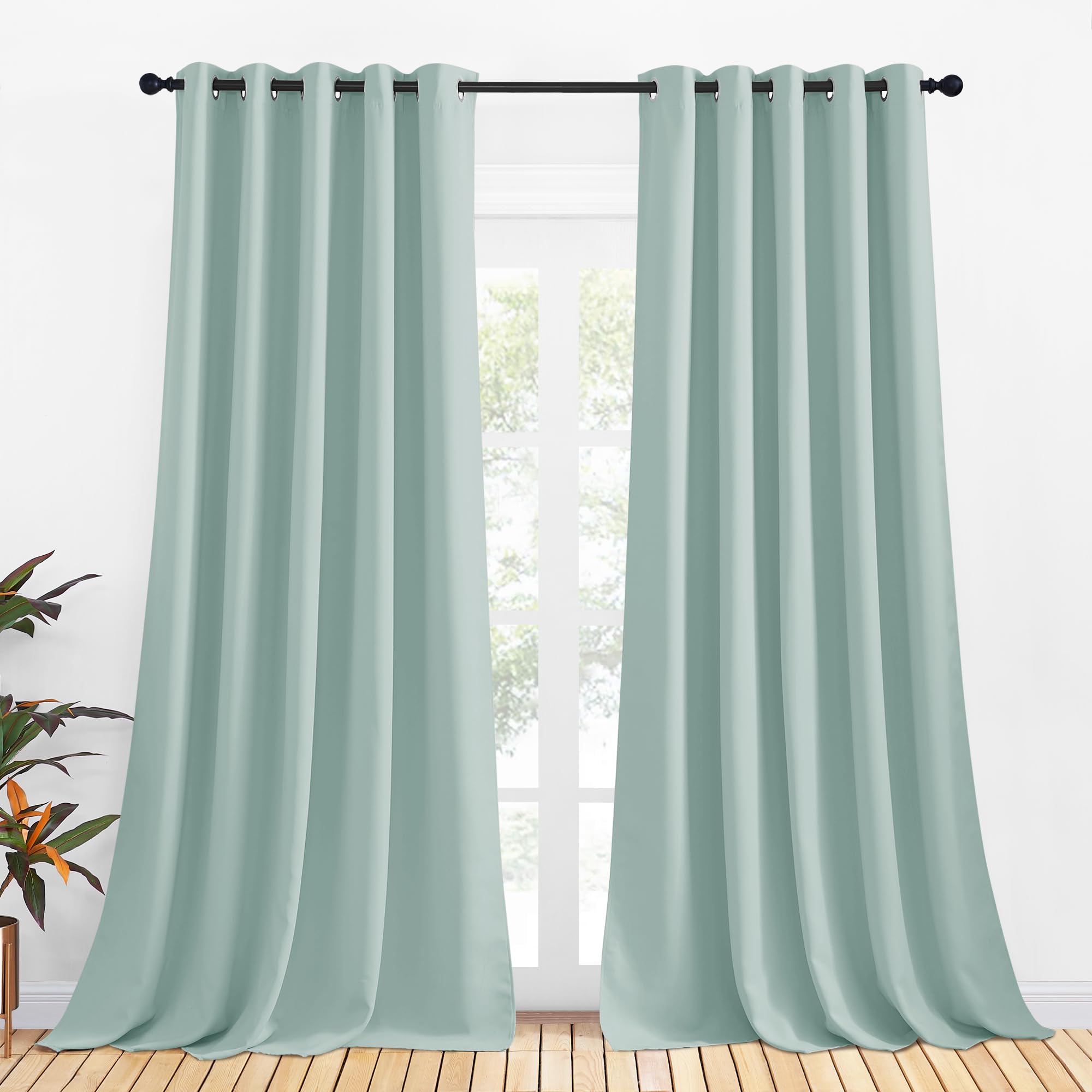 NICETOWN Bedroom Curtains Blackout Drapery Panels, 2 Panels, 70 x 108 inches, Aqua, Three Pass Microfiber Thermal Insulated Solid Ring Top Blackout Window Curtains/Drapes