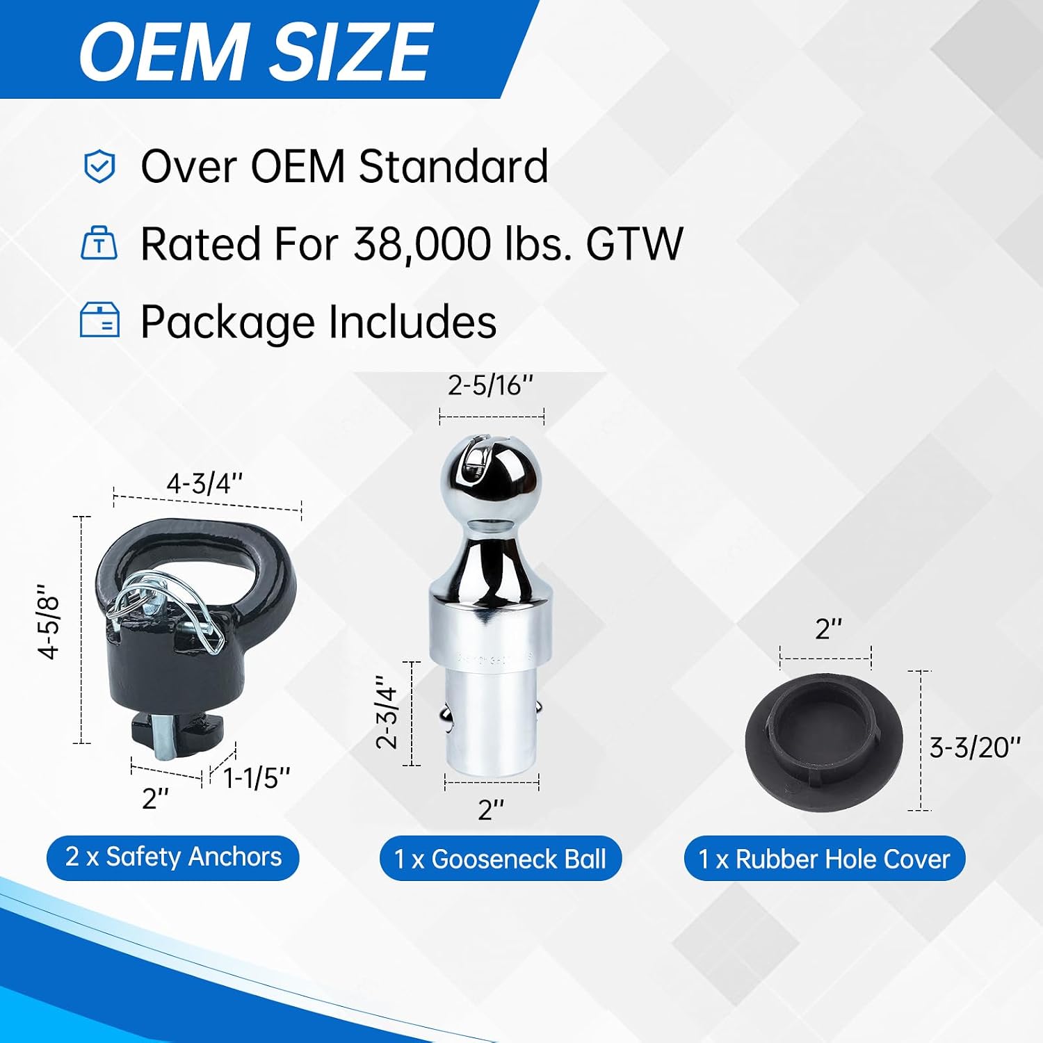 60638 38k 2-5/16 Inch Puck System Gooseneck Hitch Ball Kit for 2013-2025 Dodge Ram 2500 3500 with 2 Pcs Safety Chain Anchors, 38000lbs GTW