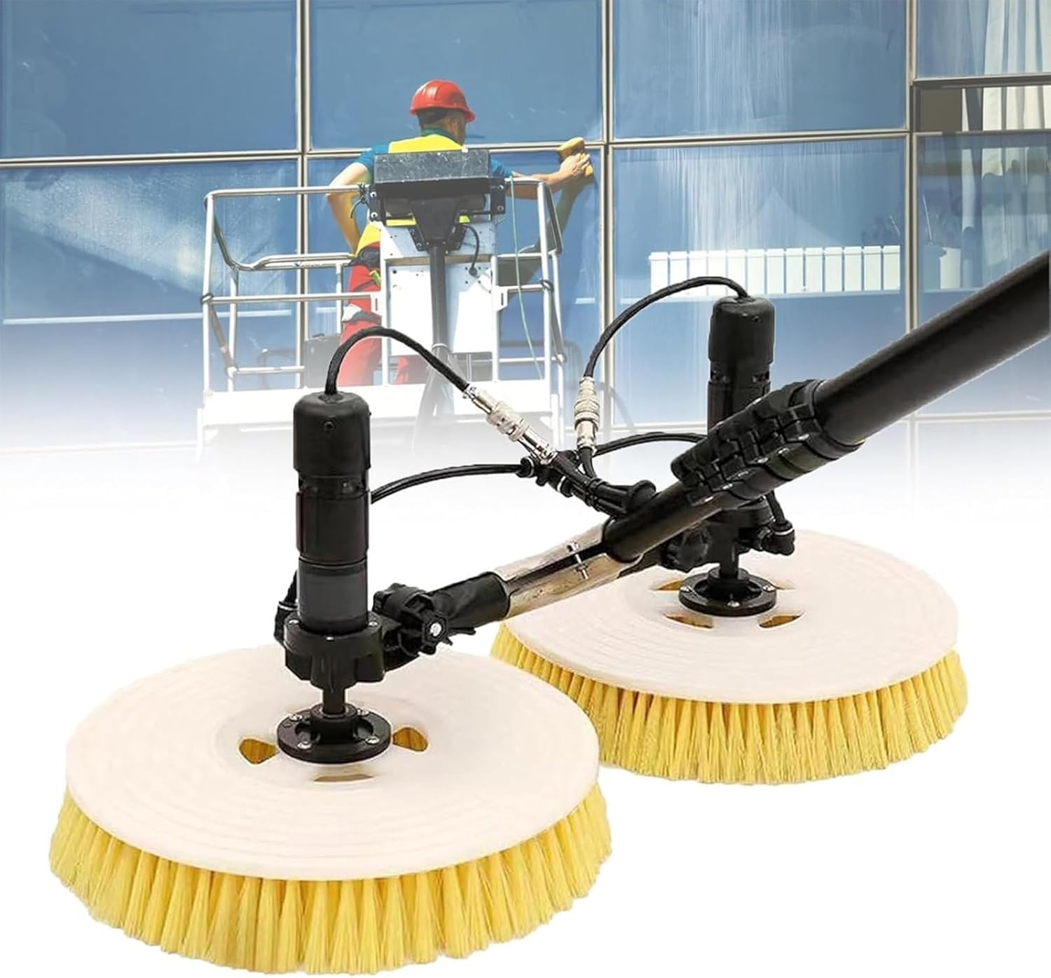 Genérico Máquina telescópica para Limpiar Paneles solares | Limpiador eléctrico de Cristales para Ventanas Exteriores con Doble Cabezal | Cepillo de Agua Extensible para una Limpieza eficiente