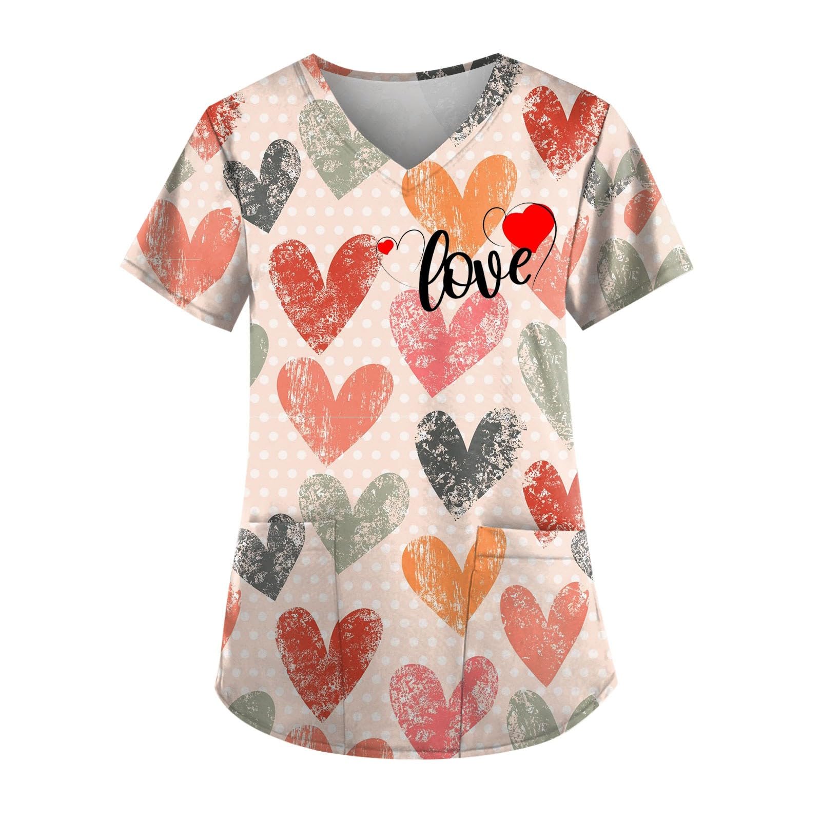 BFTHWY Women's Valentines Day Medical Cute Love Heart Graphic Working Scrubs Tops with Pocket Casual Comfort V Neck T Shirts Heart Shirts for Women