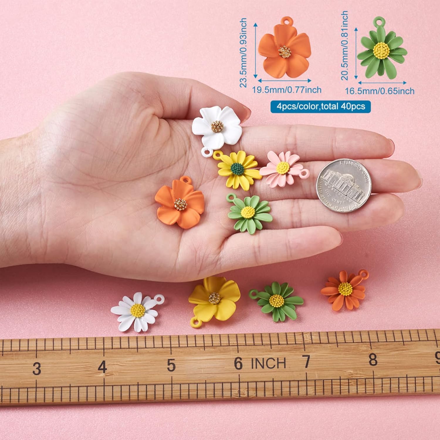 Mega Pet 40pcs Alloy Flower Pendant Charms 5 Colors Metal Spray Painted Flower Daisy Dangle Charm Loose Spacer Beads for DIY Bracelet Necklace Jewelry Crafts Making Hole: 1.8mm - Image 5