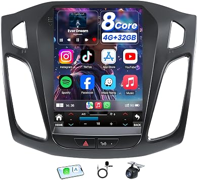 [8Core 4+32] Car Radio Stereo for Ford Focus 2012-2018 9.7 Inch Touch Screen Head Unit Replacement 5GWIFI Wireless Carplay Android Auto Bluetooth5.0 GPS FM Backup Camera SWC Mic