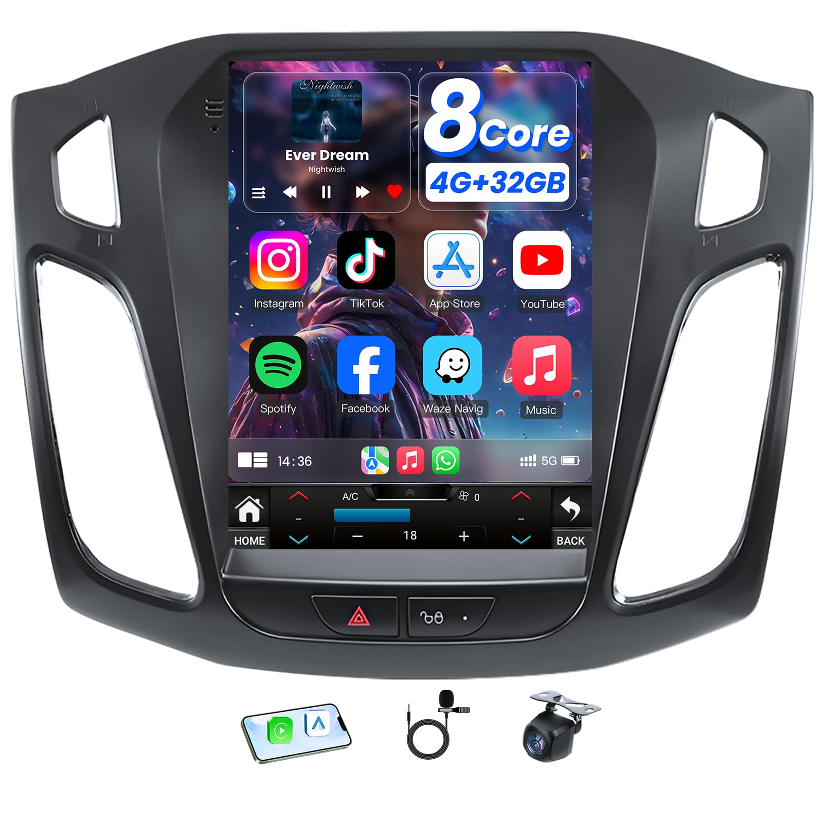 Jufodrca 8Core 4+32 Android 13 Car Stereo for Ford Focus 2012-2018