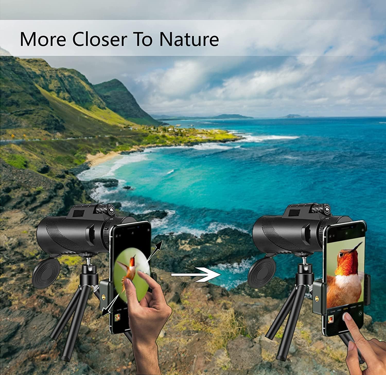 Monocular-Telescope 80x100 High Powered Monoculars High Definition for Adults High Powered with Smartphone Adapter Telescope Hunting Wildlife Bird Watching Travel Camping Hiking-Black — view 8