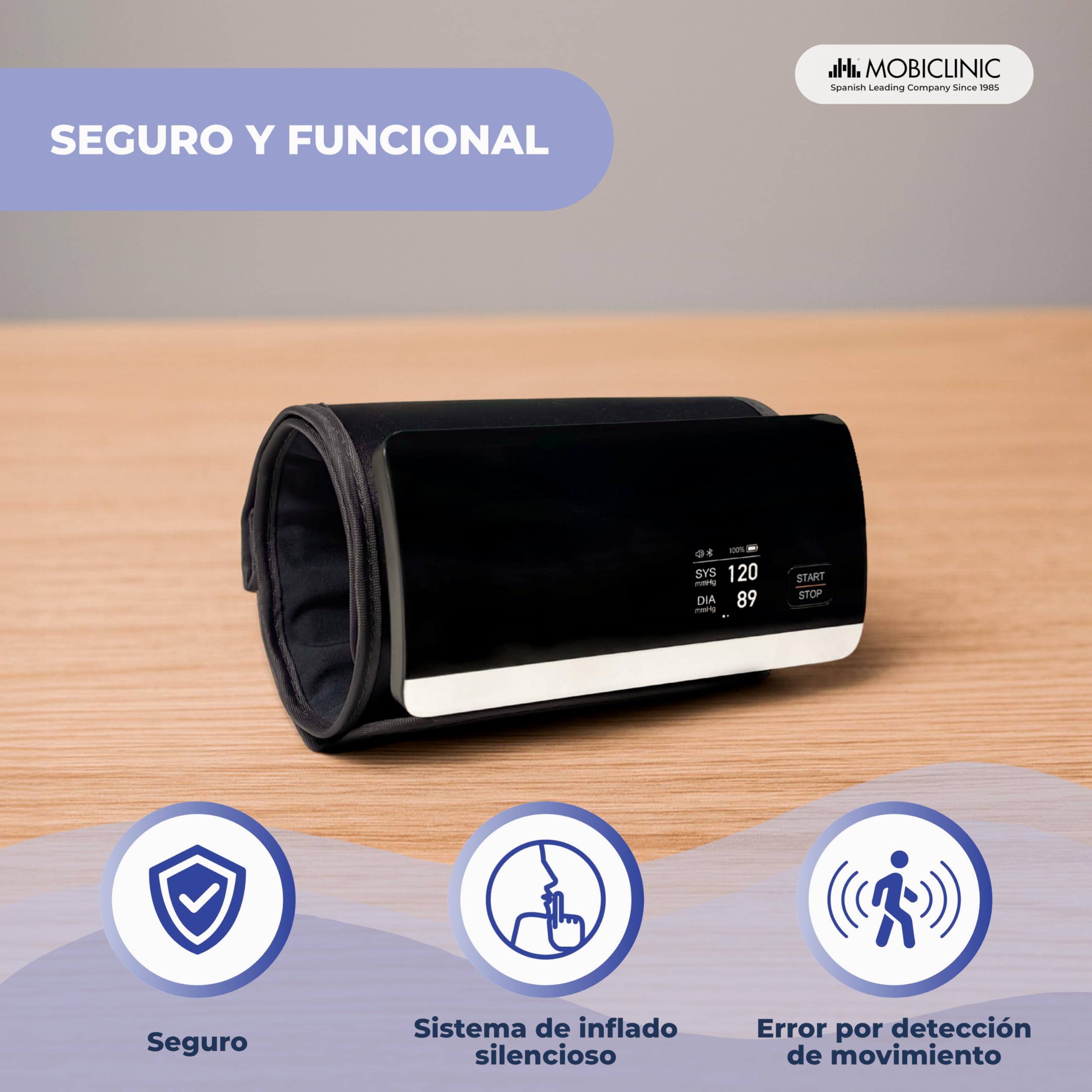 Mobiclinic®, Tensiómetro de Brazo, Digital, Conexión Bluetooth y APP, Guía por Voz, 50 Memorias, Detección de Movimiento, Carga USB, Preciso, Cardiomed