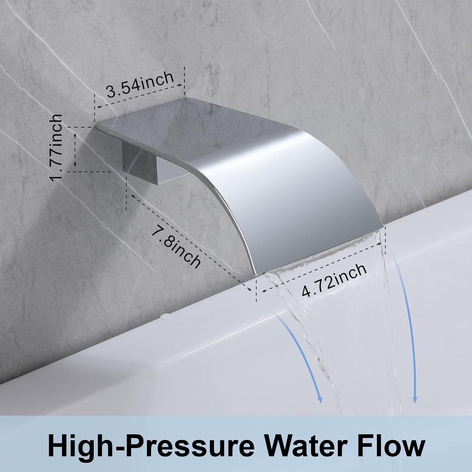 Bec de robinet de baignoire, pulvérisateur de robinet cascade à haut débit, robinet d'évier de navire, bec cascade de salle de bain, bec de douche de rechange attachmen, chrome