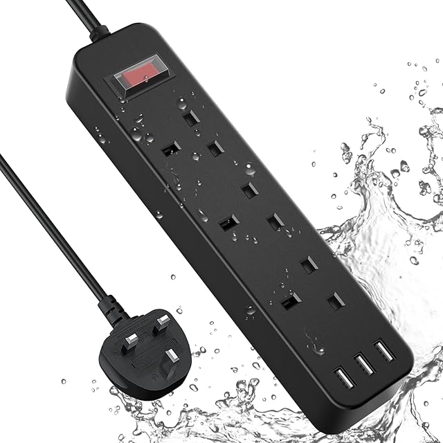 Outdoor Extension Lead Waterproof with 3 USB Slots(3.4A),Multi Plug Extension Socket,3 Way Outlets,Outdoor Sockets Waterproof for Home Office, Wall Mounted, 2 Metre Extension Cord,13 Amp 3250W