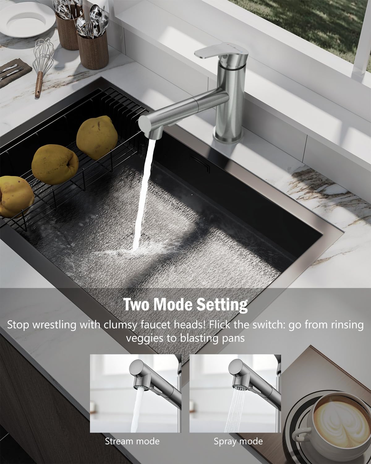 APPASO Robinet de cuisine avec douchette, rotatif à 360°, 2 types de jet, mitigeur haute pression pour cuisine