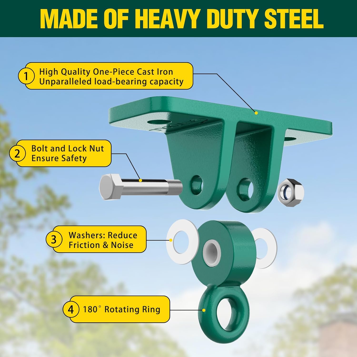 BETOOLL Swing Sets Brackets - 2 A-Frame Swing Set Brackets and 4 Swing Hangers with All Mounting Heavy Duty Hardware Included - Swing Set Kit for Porch, Yard, Playground - Green - Image 4