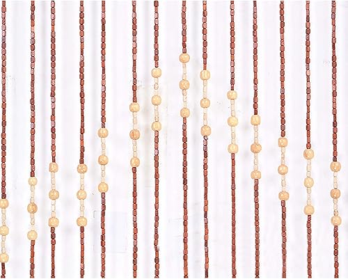 Miniatura 5 de Eapmic Cortina de cuentas de madera y bambú, cortina de 27 líneas onduladas densas con flecos y borlas para puerta, cuentas de madera hechas a mano,