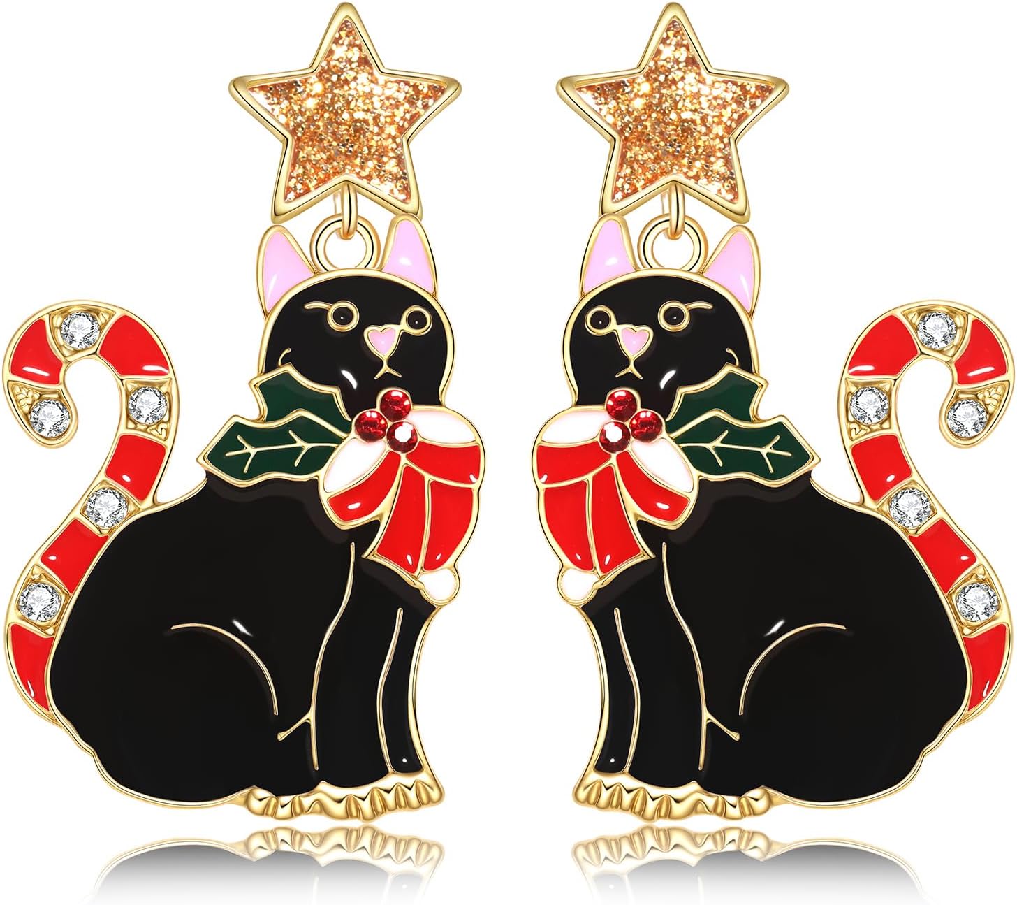 Christmas Earrings Festive Lights Cat Earrings Santa Hat Ugly Sweater Coated Holiday Cat Drop Dangle Earring Christmas Gifts for Women