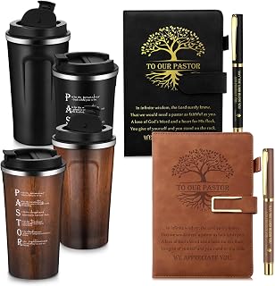 6 Pcs Pastor Appreciation Gifts Bulk 17oz Stainless Steel Tumbler A5 Journal Inspirational Ballpoint Pen for Pastor Father Man of God Retirement Anniversary Birthday Gift (Black+brown)