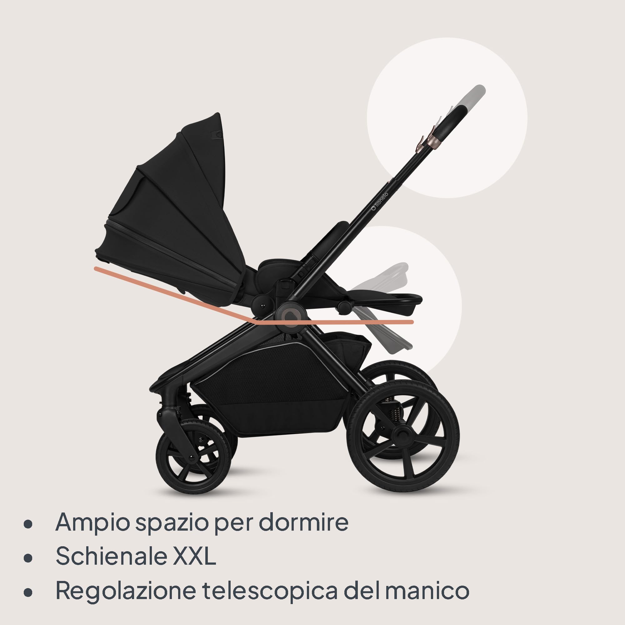 Lionelo Freya Trio Passeggino 3 in 1 per bambini 0-4 Anni/Fino a 22 kg | Navicella Pieghevole + Passeggino reversibile + Seggiolino Auto Ovetto I-Size 40-87 cm Sospensioni, Ruote PU, Capottina XXL