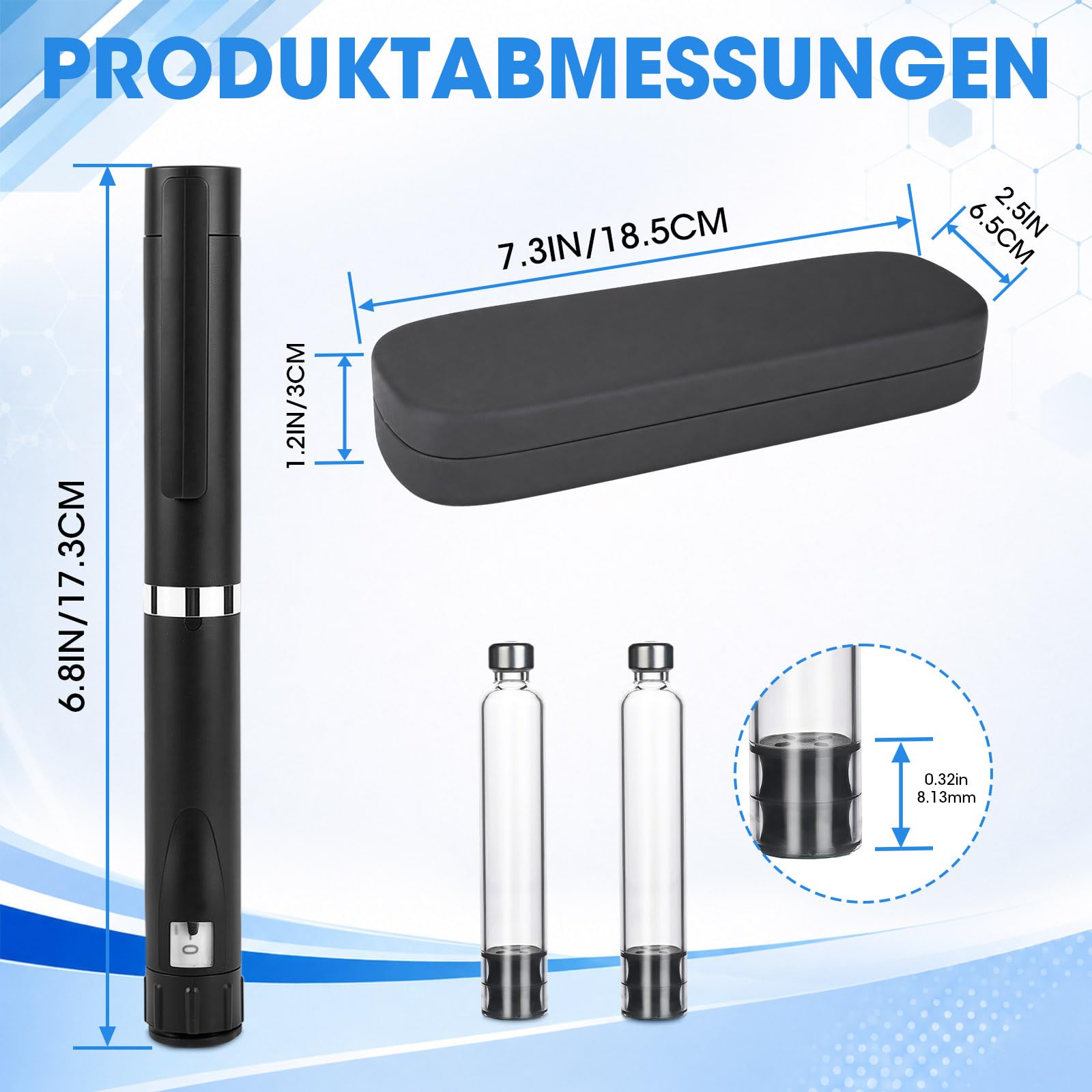 Wiederverwendbarer Insulinpen, Einstellbarem Dosierdial kompatibel, tragbarer 60-Einheiten-Pen mit 3-ml-Patronen, für den täglichen Gebrauch und langfristige Nutzung (schwarz)