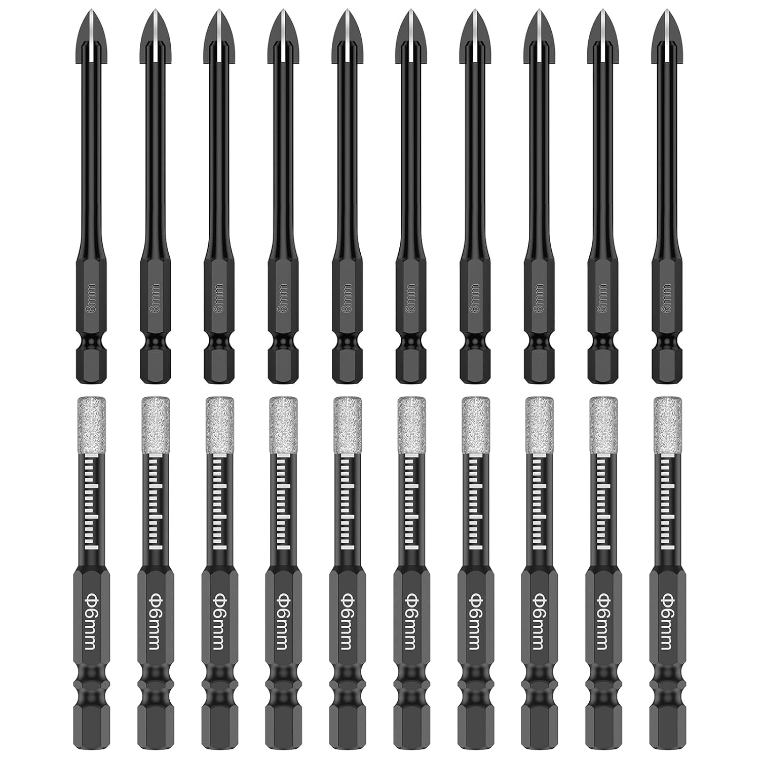 20 PCS 6mm 1/4" Diamond Drill Bits for Ceramic Tile Drill Bits with 1/4" Quick Change Hex Shank Dry Diamond for Concrete Marble Glass Tile (1 Set,1/4'' 6mm,20pcs)