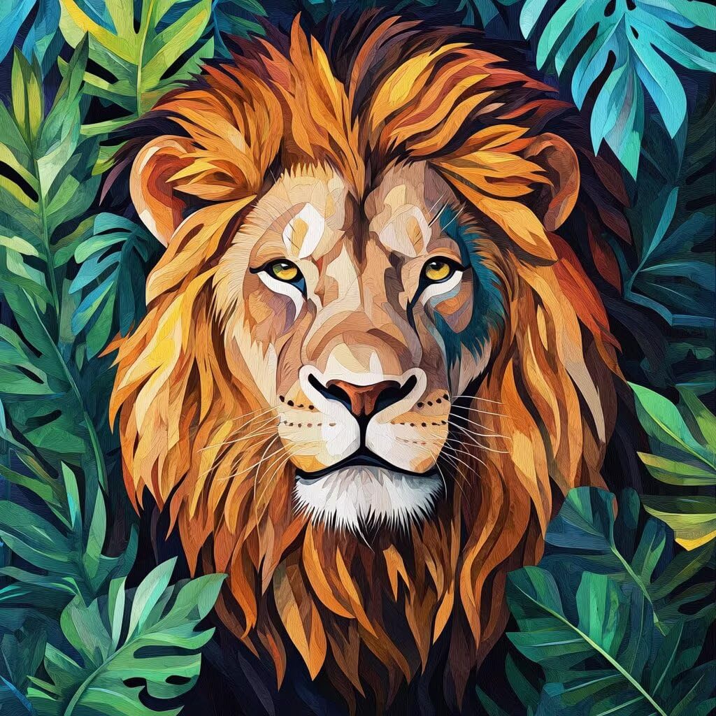 DIY LöWe Diamond Painting Erwachsene, 5D Dschungel Diamant Painting Bilder Kinder Anfänger, Mosaik Bastelset Erwachsene Diamanten Malerei Stickerei Kreuzstich Geschenk Home Wand Dekor 80x80 cm V-997