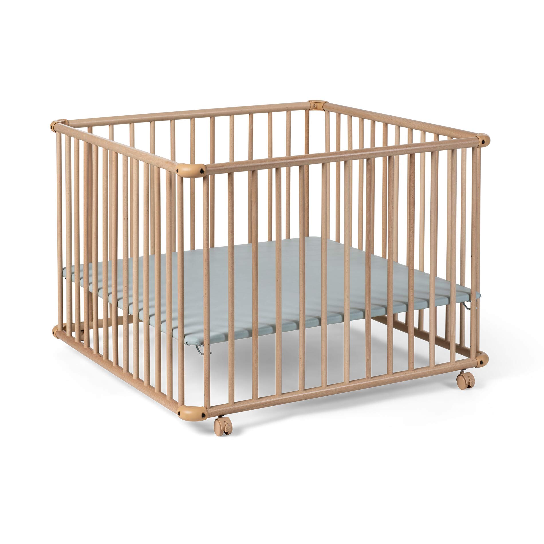 GEUTHER Laufstall Belami Plus| Baby Laufgitter Holz | TÜV geprüft | faltbar & zerlegbar | sicherer Laufstall für Babys (Natur, 97x97 cm)