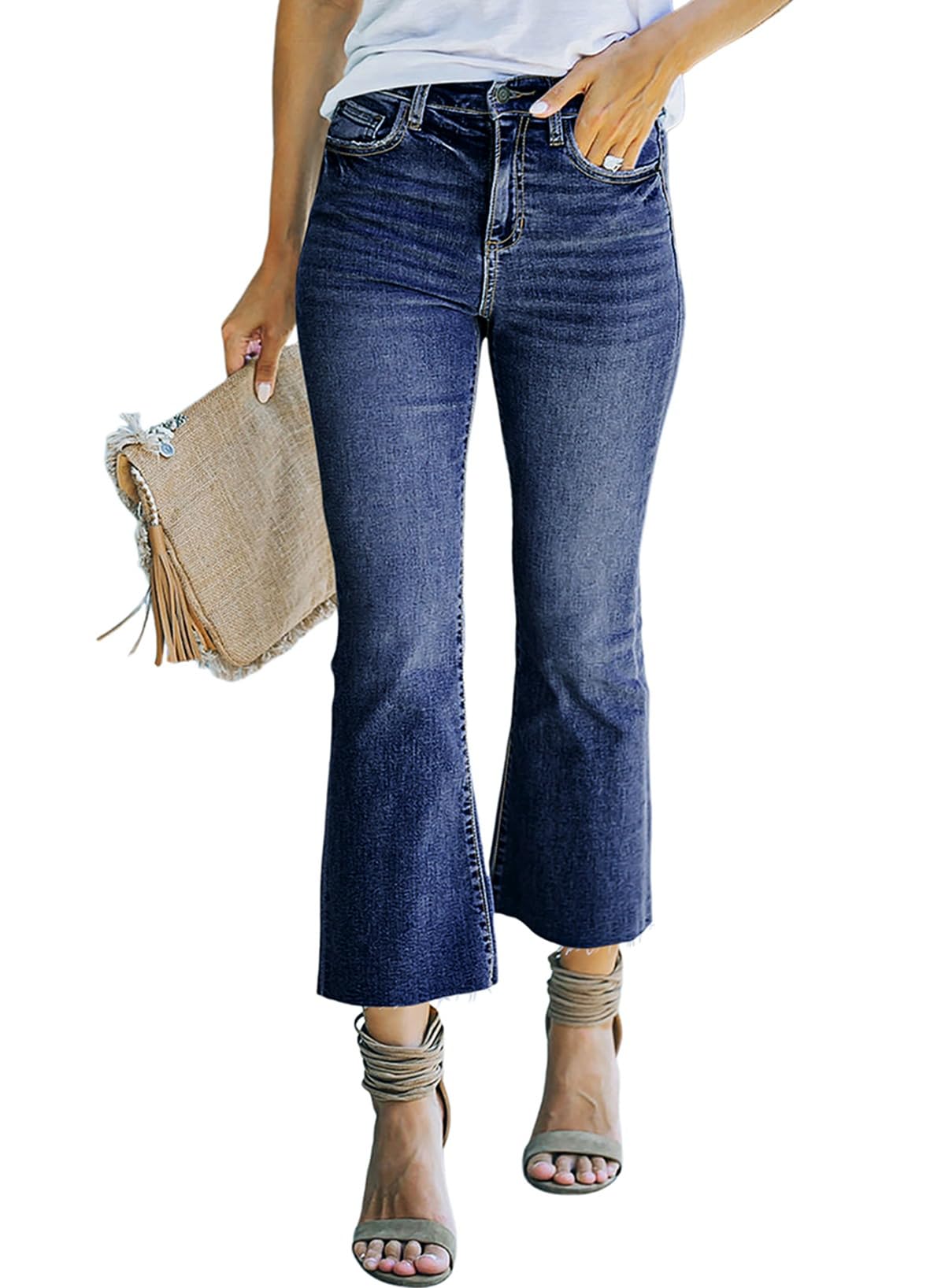 SidefeelWomen's Cropped Flared Jeans Bootcut Stretchy Bell Bottom Denim Pants