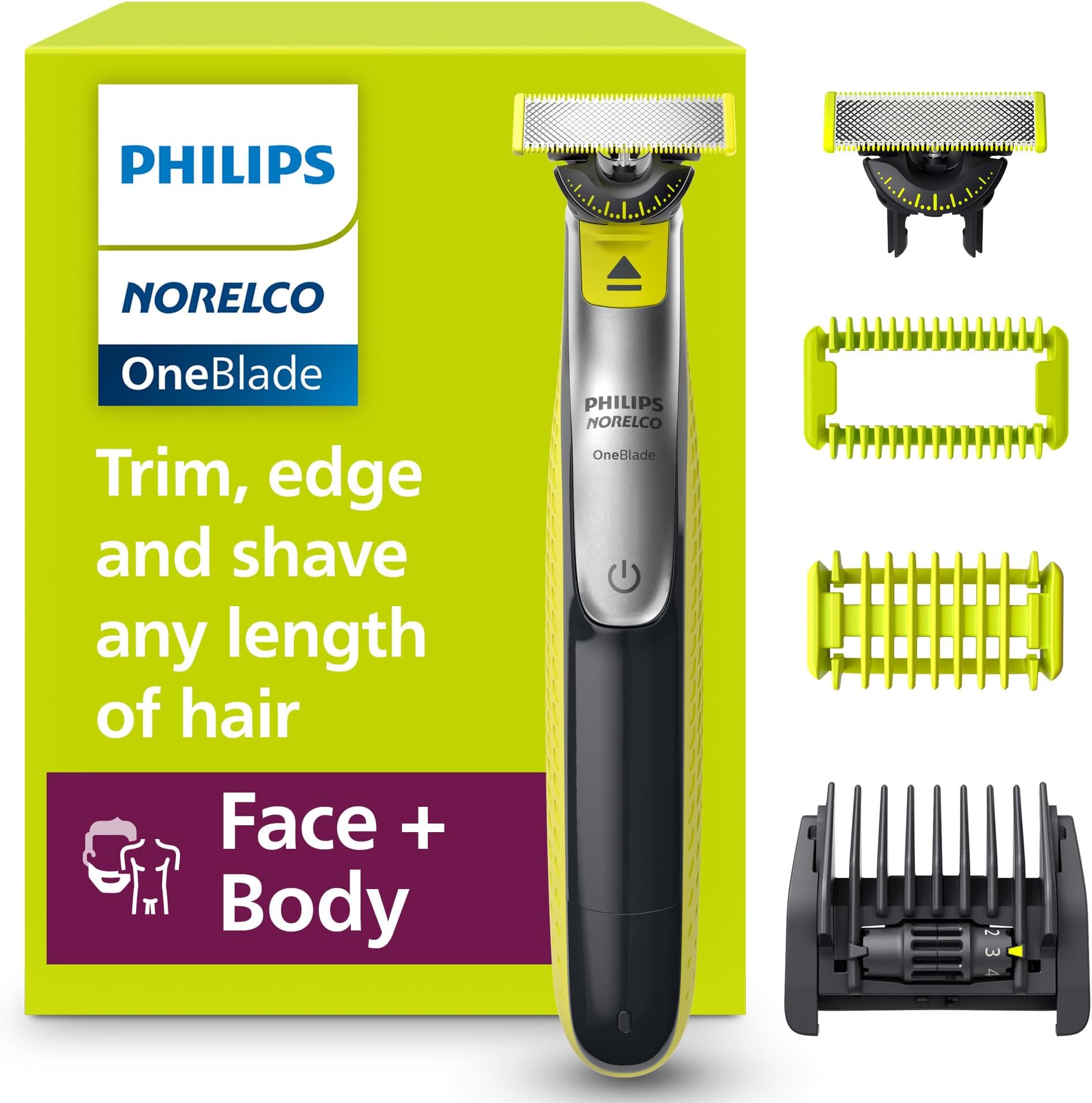 Philips Norelco OneBlade 360 Face + Body Hybrid Electric Trimmer and Shaver, QP2834/70, Black