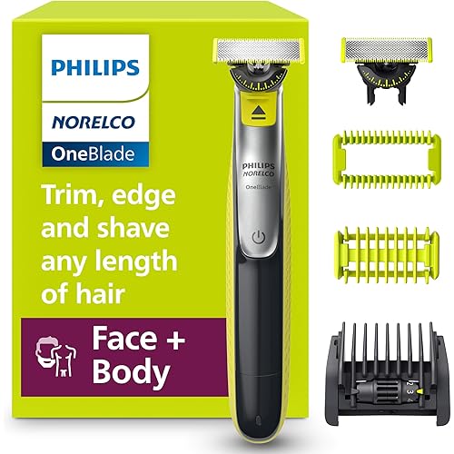 Philips Norelco for Face + Body, Electric Beard Trimmer, Shaver and Groomer, 5in1 Adjustable Comb, 1x Body Kit, Model QP2834/70, Black/Lime Green