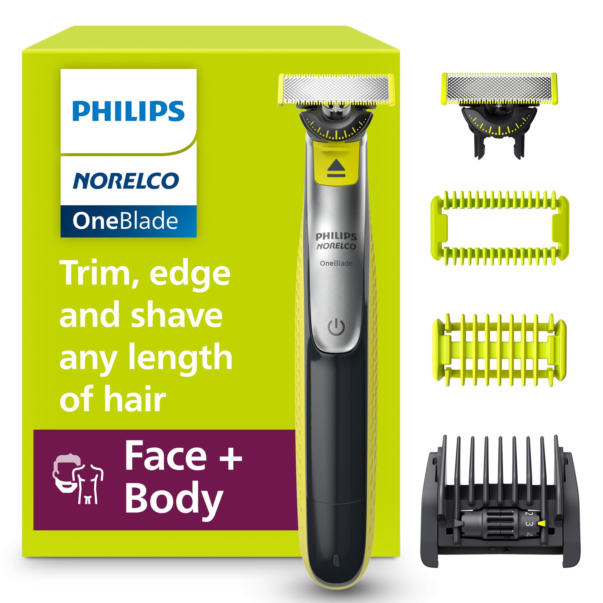 Philips Norelco OneBlade 360 Face + Body Hybrid Electric Trimmer and Shaver, QP2834/70, Black Latest Version OneBlade 360 Face + Body