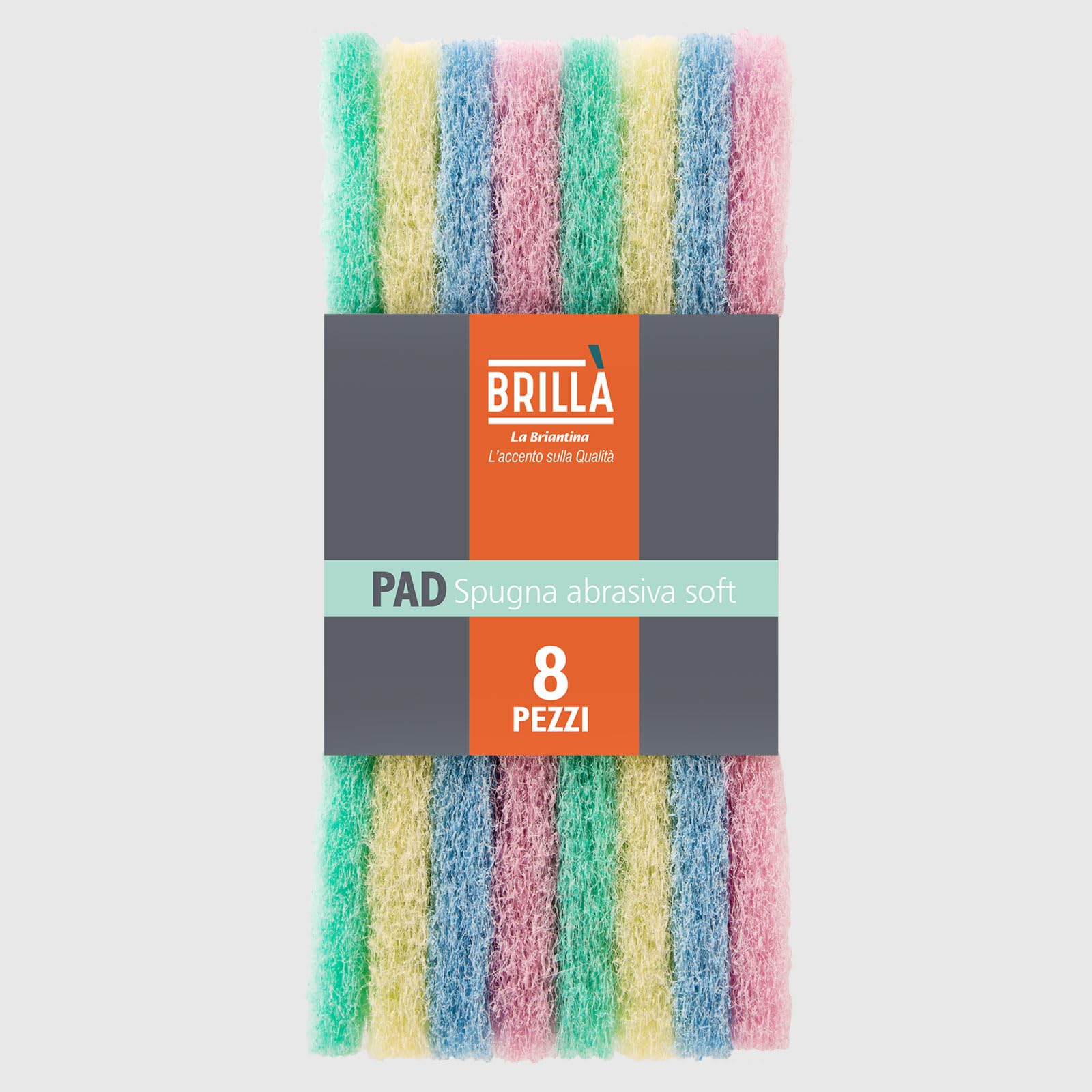 La Briantina Set 8 Pad Abrasivi Soft 10x15 cm – Spugne Pulizia Multisuperficie – Per Cucina, Bagno, Vetro, Acciaio, Plastica – Colori Assortiti – 100% Polipropilene
