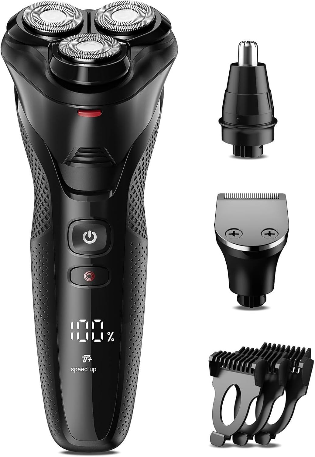 Cordless Electric Razor for Men: 3-in-1 Shaver for Beard/Nose/Sideburns - IPX7 Waterproof Travel Kit, Brilliant Black