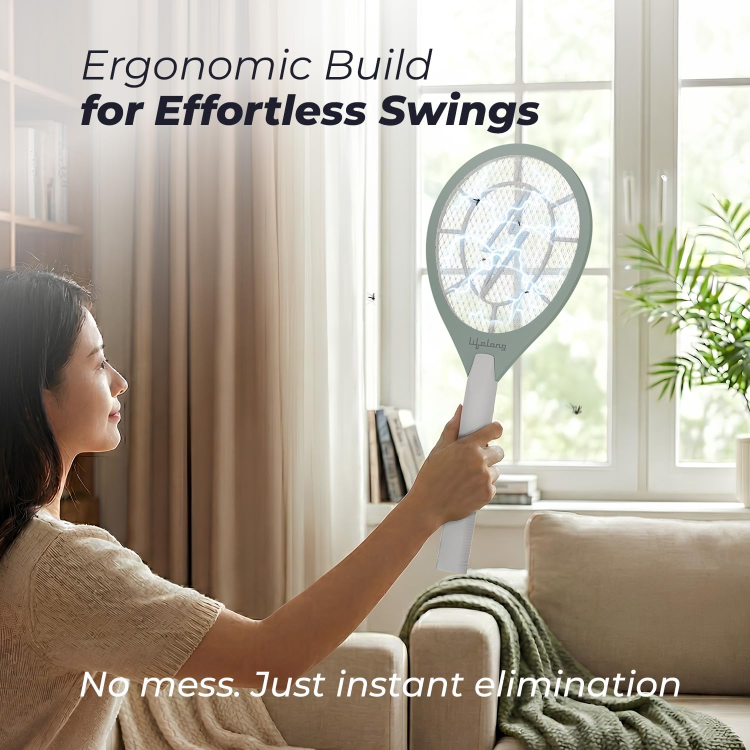 Lifelong Rechargeable Electric Mosquito Racket | Electric Fly Swatter | Mosquito Bat | Mosquito Killer Racket | USB Charging, White 1