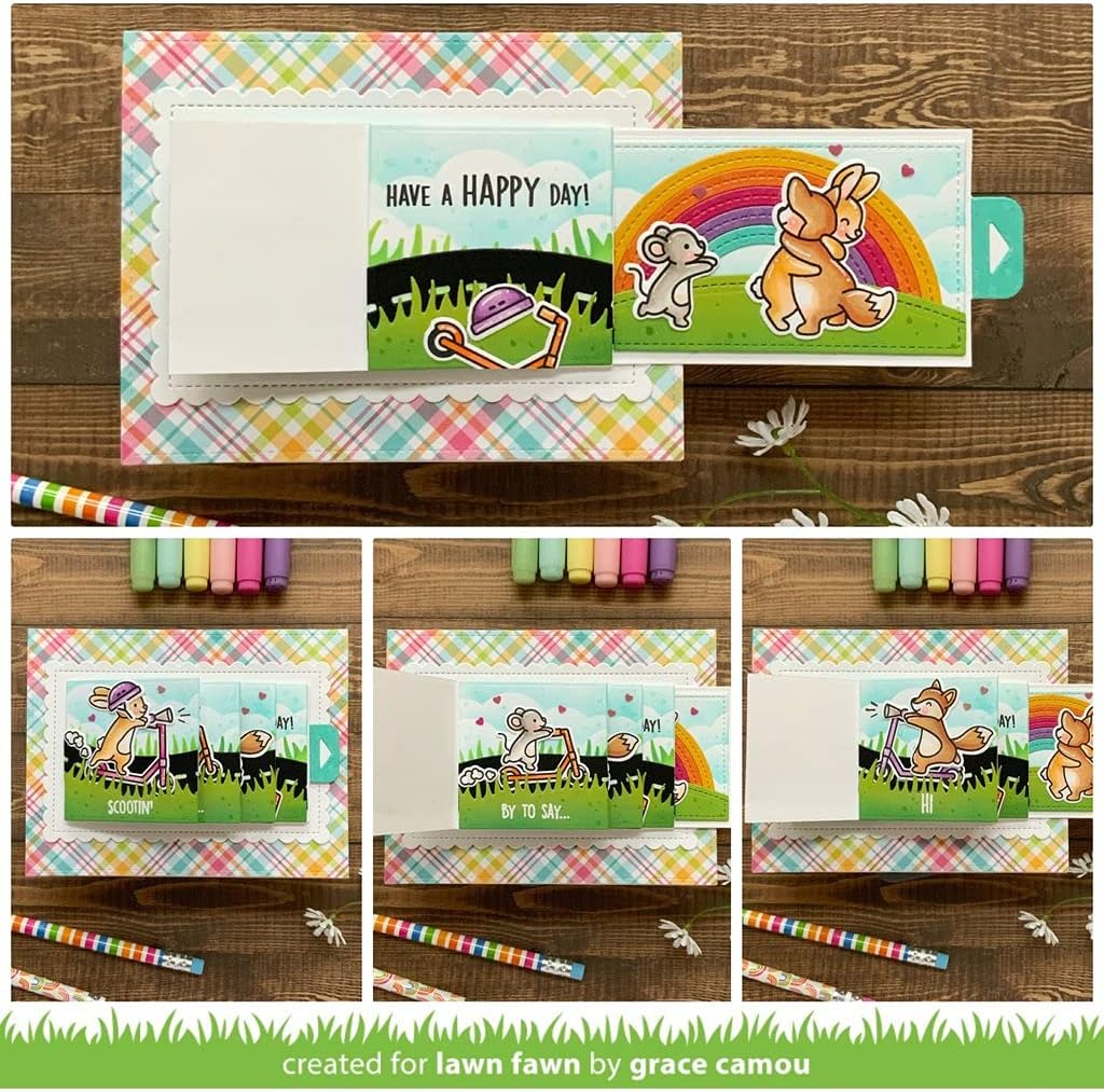 Lawn Fawn Scootin' by 4"x6" Clear Stamp Set and Coordinating Die Set, Bundle of 2 Items (LF2554, LF2555)