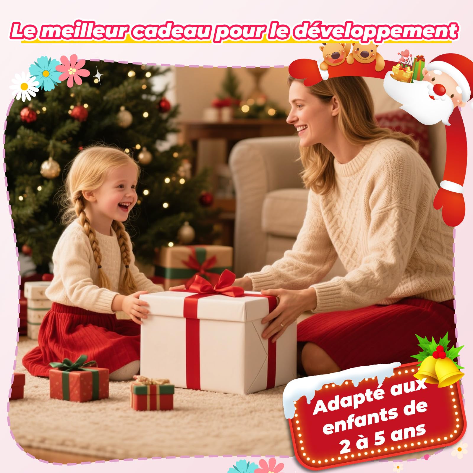 HappyGoLucky Draisienne 2-5 Ans, Draisienne Evolutive – Roues Lumineuses/Hauteur Réglable/Panier Tressé, Jouet Cadeau Fille 2-5 Ans Cadeau Anniversaire Jouet Exterieur