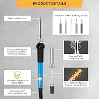 Vista 2 de Kit de soldador electrónico, herramienta de soldadura de temperatura ajustable de 60 W, 5 puntas de soldadura, bomba de desoldadura, soporte