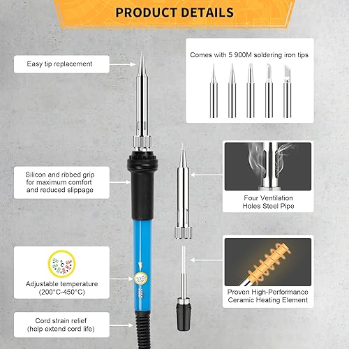 Miniatura 10 de ANBES Kit de soldador, kit de pistola de soldadura digital LCD de calentamiento rápido de 90 W 110 V con calentador de cerámica, kit de soldadura de
