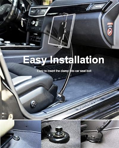 Miniatura 5 de woleyi Soporte para tableta, riel de asiento de automóvil o camión, resistente cuello de cisne, compatible con iPad Pro/Air/Mini, Galaxy Tab/Z Fold,