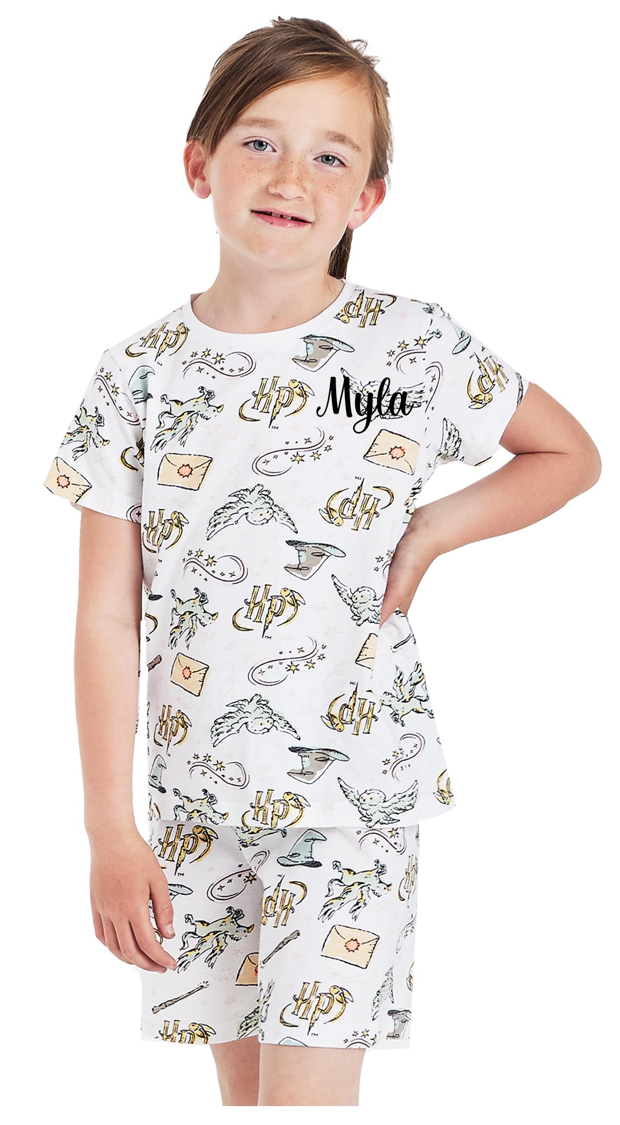 Harry Potter Girls Short Pyjamas Personalised Character Hedwick PJs Nightwear (Personalised Harry Potter - Shorty, 11-12 Years)