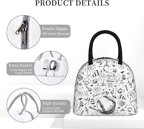 Miniatura 5 de RUVNSR Fiambrera de béisbol con aislamiento portátil, bolsas de almuerzo reutilizables para niños, niñas, hombres, mujeres, escuela, trabajo,