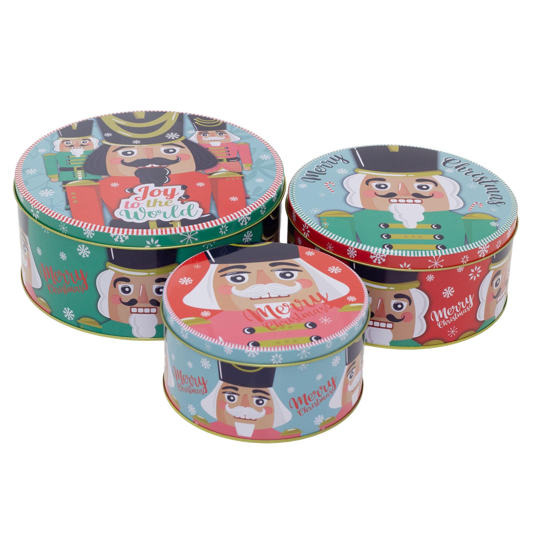 Carousel Home Set of 3 Nutcracker Christmas Storage Tins | Triple Festive Round Nesting Tins | Fairy Cake Biscuit Cookie Muffin Treat Storage Set