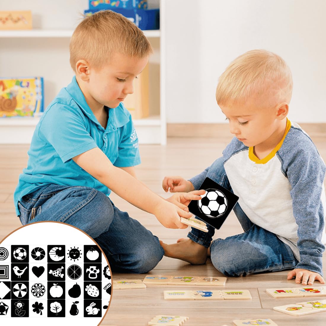 Chiluxendo 20 Pièces Livre Bebe 0-3 Mois, Carte Noir et Blanc Bébé, Carte Contraste Montessori, Jeux d'Éveil Noir et Blanc, Carte Contraste Bebe pour Bébé Cartes de Stimulation Visuelle
