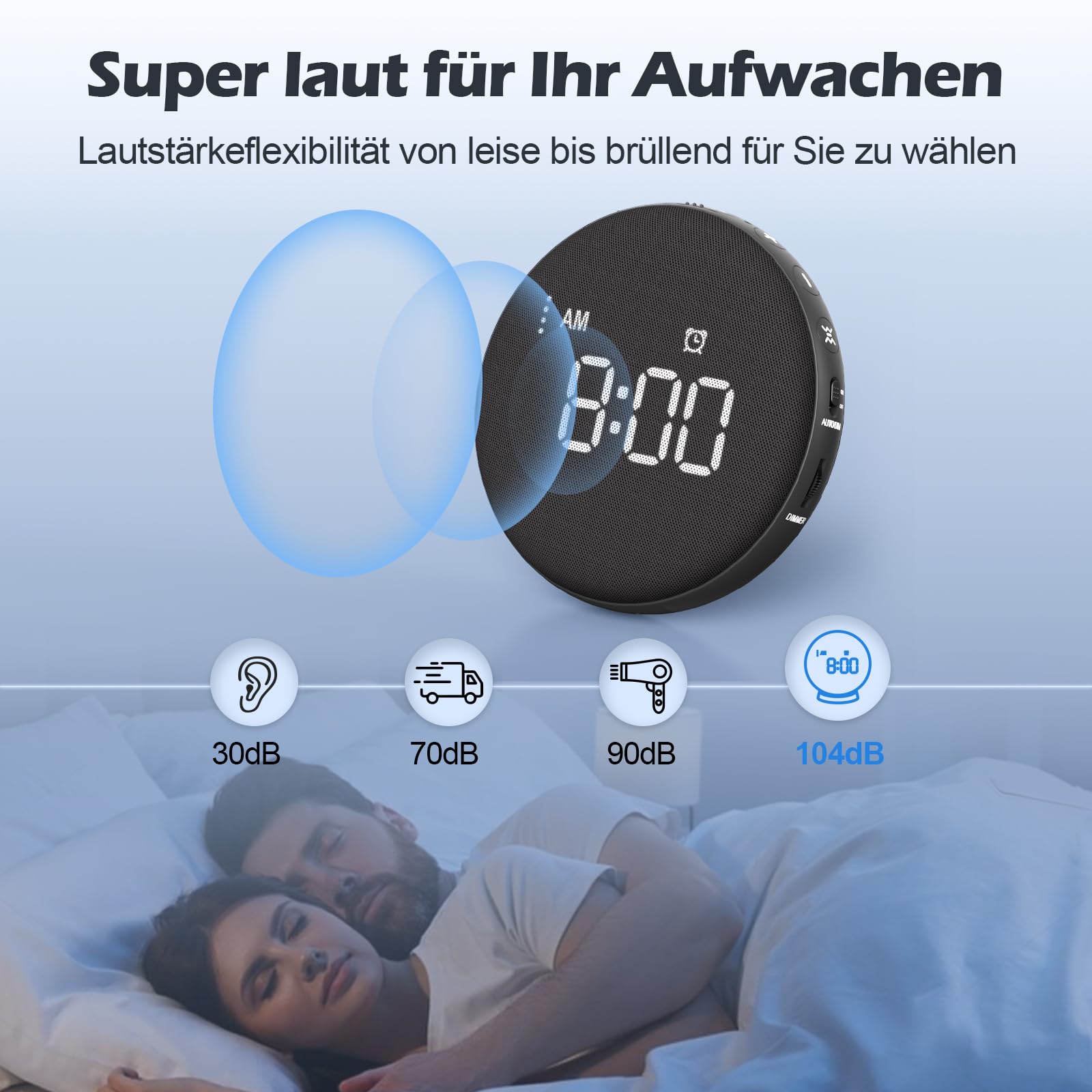 Reacher Réveil numérique Vibrant avec secoueur de lit, Portable et Rechargeable, idéal pour Les Voyages, Les malentendants et Les Personnes âgées