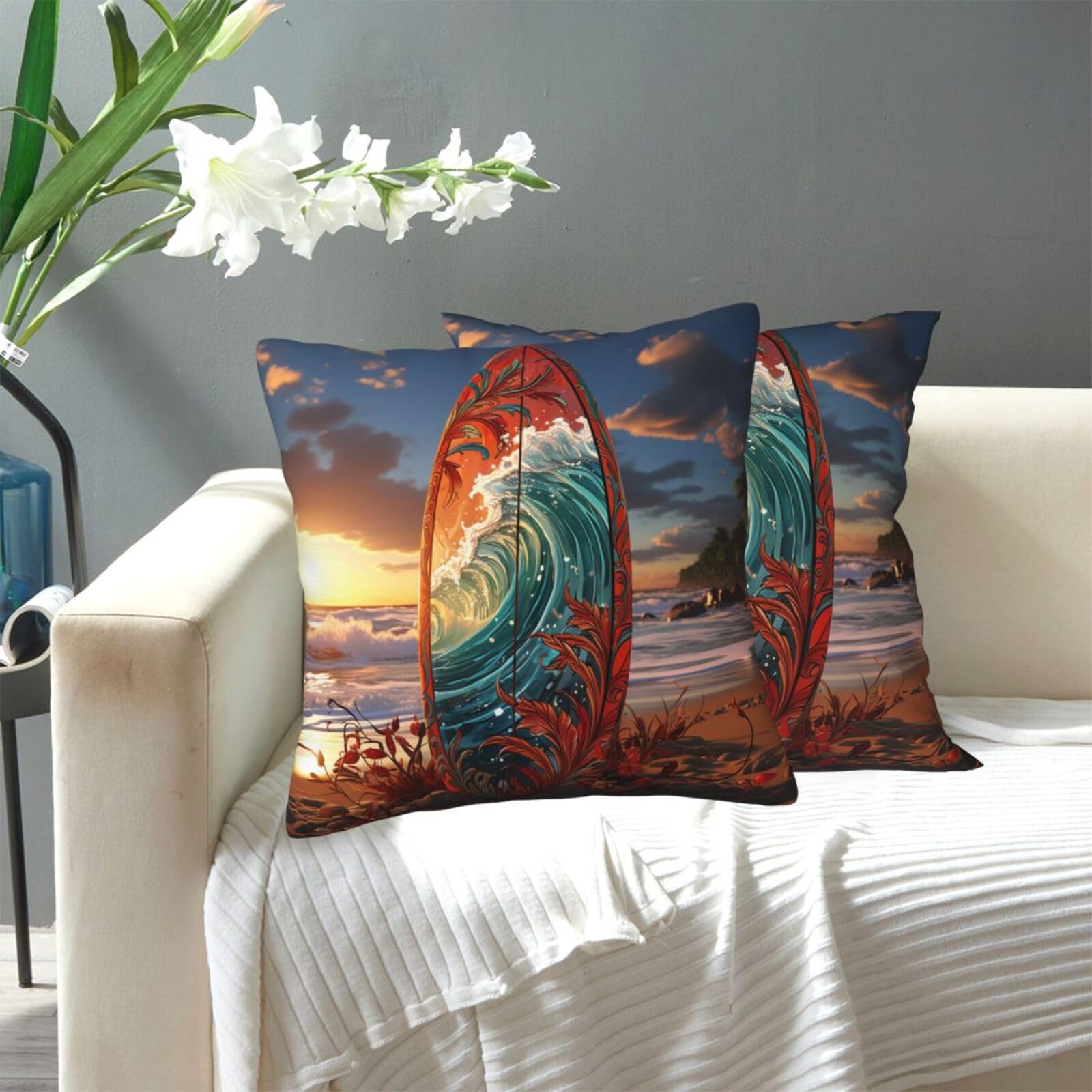 FekiLoot Decorative Throw Pillow Covers Modern Farmhouse Pillowcase Double Sided Cozy Cushion Cover for Sofa Couch Bed 20"X20" Colorful Surfboard