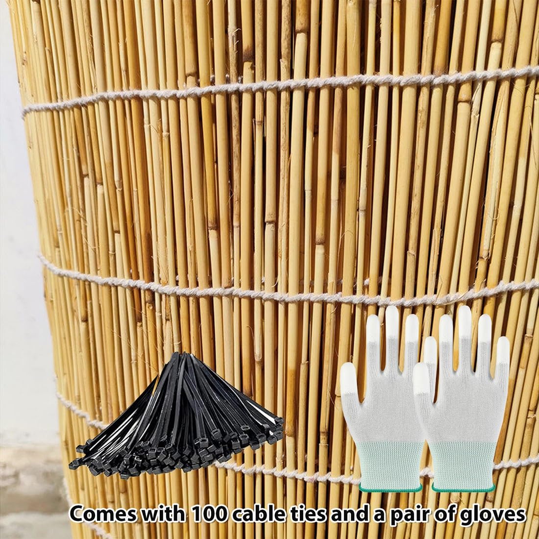 Arella in bambù Naturale for Giardino, Recinzione a Canna, Canniccio Frangivista for Esterno Balcone Piscina, Robusti bambù Divisorio Decorativo(Natural-White,H150cmxL500cm)