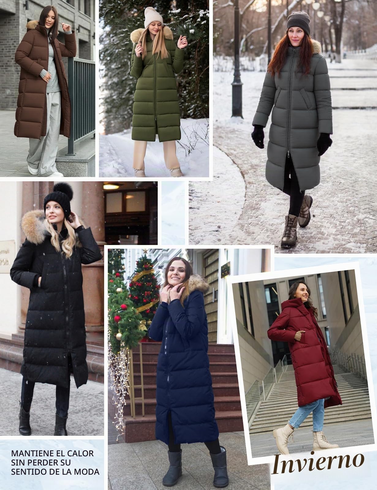 Yuson Girl Abrigos Mujer Invierno Largo Gruesa Térmico Abrigo con Capucha Invierno Elegante Chaqueta Acolchado Viento Cremallera Parka Exteriores Cazadora Plumón con Bolsillos