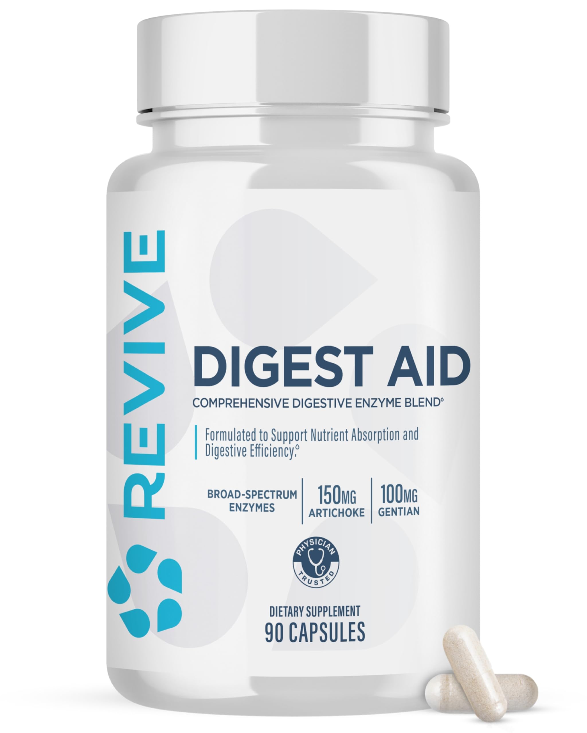 Revive MD Digest Aid, Digestive Support Supplement for Men & Women - Comprehensive Digestive Enzyme Blend with Probiotics & Prebiotics for Gut Health & Healthy Digestion (90 Capsules, 90 Servings)