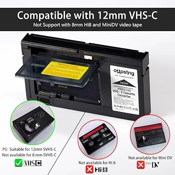 VHS-C Tape Cassette Adapter for Video Camera Electric VHS VHS-C to VHS – Ideal for VCR players, video cassette players, and VHS to digital conversion